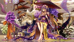 Flowers Katana long hair anime girls touhou yakumo yukari 