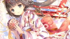Flowers kimono anime girls brunettes flower petals original 