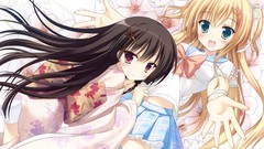Flowers kimono blondes long hair anime girls seifuku black hair 