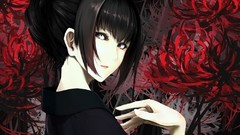 Flowers kimono brunettes original characters golden eyes hair 