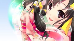 Flowers kimono long hair anime girls black hair Japanese clothes