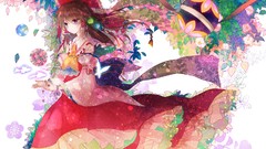 Flowers leaves Butterflies balls Plants dress white background 