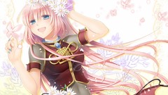 Flowers leaves Butterflies pink hair long hair blue eyes 