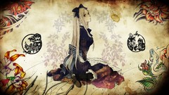 Flowers leaves cats abstract dress white hair sitting bows long 