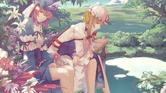 Flowers leaves dress anime girls touhou saigyouji yuyuko yakumo 