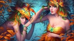 Flowers leaves fantasy nature bright woman multicolor artwork 