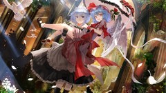 Flowers leaves grass wings feathers dress red eyes gloves 