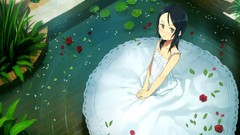 Flowers leaves Green roses Plants Garden dress sitting long 