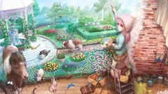 Flowers leaves nature Trees Animals water Butterflies paint 