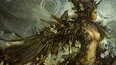 Flowers leaves nature woman Birds abstract Jenny wren