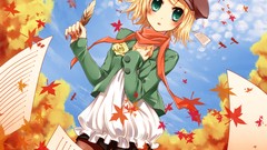Flowers leaves sky autumn feathers blondes scarfs green eyes 