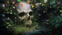 Flowers leaves stones skulls artwork