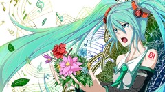 Flowers leaves tears tie long hair anime girls green eyes 