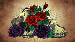 Flowers leaves text roses grunge skulls thorns Scrolls artwork