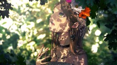 Flowers leaves Trees Green anime girls