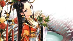 Flowers leaves water kimono earrings long hair black hair black 