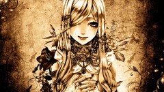 Flowers leaves woman Plants sepia Jewelry faces monochrome long 