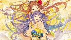 Flowers Lilies fans long hair anime girls brunettes braids open 