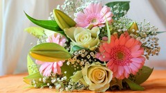 Flowers Lilies roses bouquet composition gerbera flower