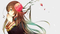 Flowers long hair anime girls brunettes flower petals artwork 