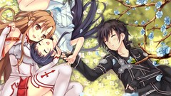 Flowers long hair anime girls brunettes flower petals underwear 