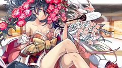 Flowers long hair anime girls cleavage hair ornaments Japanese 