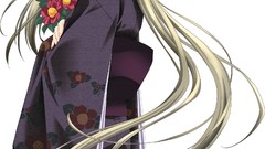 Flowers long hair anime girls gray hair purple eyes Japanese 
