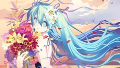 Flowers long hair anime girls hatsune miku vocaloid twintails 