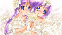 Flowers long hair blue eyes short hair lucky star hiiragi 