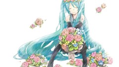 Flowers long hair closed eyes hatsune miku vocaloid twintails 