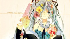 Flowers long hair hatsune miku vocaloid twintails Japanese 