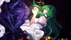 Flowers long hair yellow eyes ponytails kochiya sanae green 