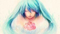 Flowers lotus faces long hair closed eyes hatsune miku vocaloid 