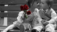 Flowers love children roses selective coloring