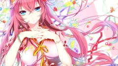 Flowers mine Ribbons pink hair long hair anime girls blue eyes 