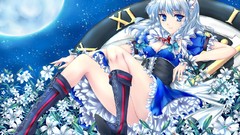 Flowers moon Anime clocks legs blue hair short hair touhou 