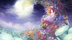 Flowers moon dress hats anime girls brunettes black eyes