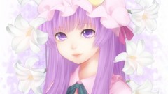 Flowers moon lips hats Ribbons faces long hair flower petals 