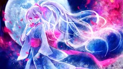 Flowers moon red eyes anime girls flower petals Japanese 