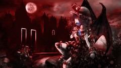 Flowers moon wings dress bat red eyes anime girls remilia 