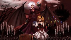 Flowers moon wings dress red eyes gloves anime girls remilia 
