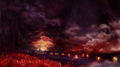 Flowers Mountains lanterns rivers touhou spider lilies