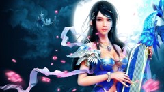 Flowers Music moon woman dress harp Princess 3d earrings 