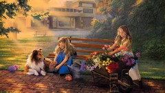 Flowers nature Animals Dogs Parks little girl