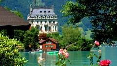 Flowers nature blue Mountains serenity Green calm roses 