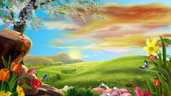 Flowers nature Butterflies Birds tulips Easter sunlight skies 