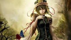 Flowers nature Butterflies hats Ribbons green eyes uniforms 