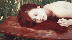 Flowers nature grass blue Green woman makeup sleeping Tables 