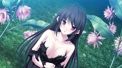 Flowers nature grass dress elves red eyes long hair anime girls 