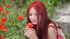 Flowers nature grass woman models redheads